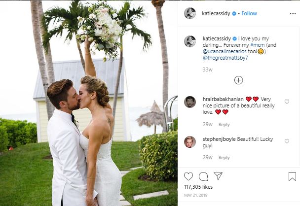 Katie Cassidy and her husband, Matthew Rodgers during their wedding. Was happily married since 2017. Eloped in 2017, married in 2018 and divorce in 2020.